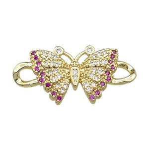 copper Butterfly connector pave zircon, gold plated, approx 14-30mm [FN29503]