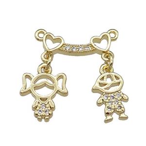 copper boygirl charm pendant pave zircon, gold plated, approx 9-10mm, 15mm [FN29504]