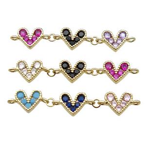 copper Heart connector pave zircon, mixed, gold plated, approx 9mm, 35mm [FN29506]