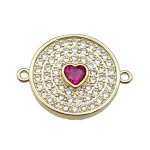 copper circle heart connector pave zircon, gold plated, approx 20mm dia [FN29508]