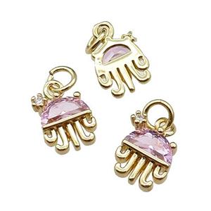 copper Octopus pendant pave pink zircon, gold plated, approx 10mm [FN29512]