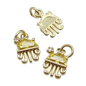 copper Octopus pendant pave olive zircon, gold plated, approx 10mm [FN29513]