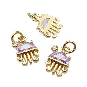 copper Octopus pendant pave purple zircon, gold plated, approx 10mm [FN29515]