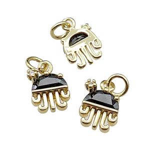 copper Octopus pendant pave black zircon, gold plated, approx 10mm [FN29516]