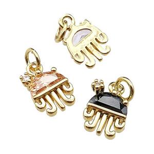 copper Octopus pendant pave zircon, mixed, gold plated, approx 10mm [FN29517]