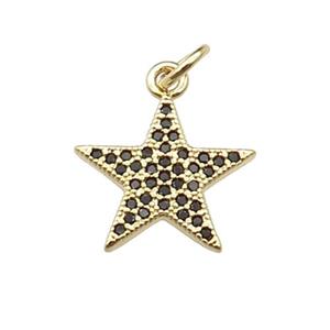 copper star pendant pave black zircon, gold plated, approx 14mm [FN29520]