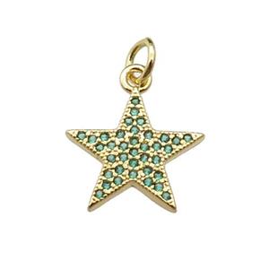 copper star pendant pave green zircon, gold plated, approx 14mm [FN29521]