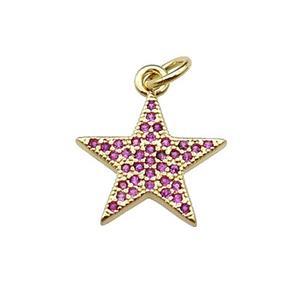 copper star pendant pave hotpink zircon, gold plated, approx 14mm [FN29522]