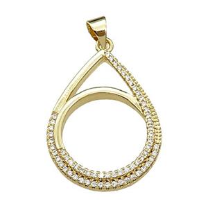 copper teardrop pendant pave zircon, gold plated, approx 20-26mm [FN29526]