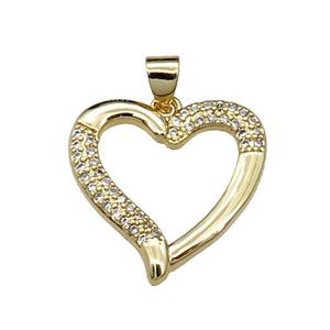 copper heart pendant pave zircon, gold plated, approx 20mm [FN29527]