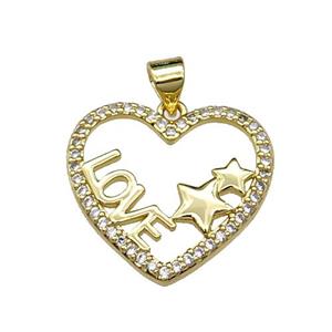 copper Heart pendant pave zircon, LOVE, gold plated, approx 21mm [FN29530]