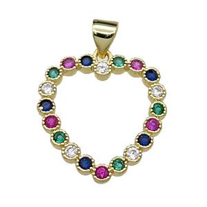 copper heart pendant pave zircon, gold plated, approx 20mm [FN29531]