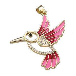 copper Hummingbird pendant pave zircon, red enamel, gold plated, approx 28mm [FN29538]