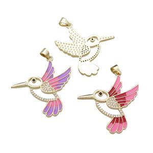 copper Hummingbird pendant pave zircon, mix enamel, gold plated, approx 28mm [FN29539]