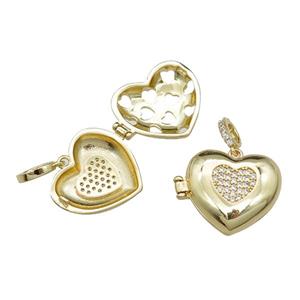 copper Heart wishbox pendant pave zircon, gold plated, approx 20mm [FN29541]