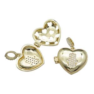 copper Heart wishbox pendant pave zircon, gold plated, approx 20mm [FN29542]
