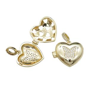 copper Heart wishbox pendant pave zircon, butterfly, gold plated, approx 20mm [FN29543]