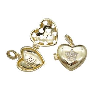 copper Heart wishbox pendant pave zircon, star, gold plated, approx 20mm [FN29545]