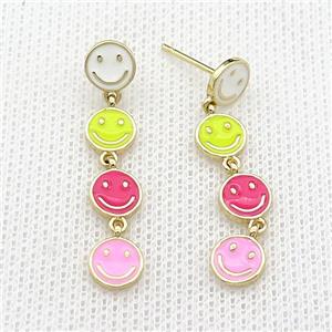 copper Emoji Stud Earring, mix enamel, gold plated, approx 7mm, 35mm [FN29546]