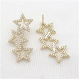 copper Stud Earring pave zircon, starlink, gold plated, approx 15-37mm [FN29548]