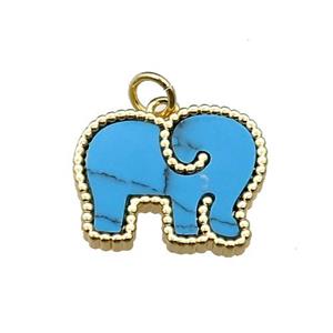 copper Elephant pendant pave turquoise, gold plated, approx 14-18mm [FN29555]