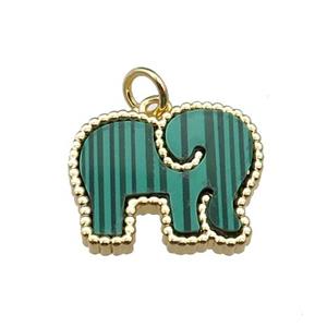 copper Elephant pendant pave malachite, gold plated, approx 14-18mm [FN29556]