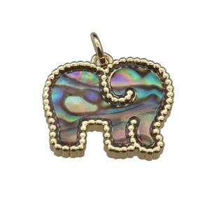 copper Elephant pendant pave abalone shell, gold plated, approx 14-18mm [FN29557]