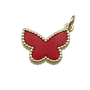 copper Butterfly pendant pave red stone, gold plated, approx 12.5-16mm [FN29563]