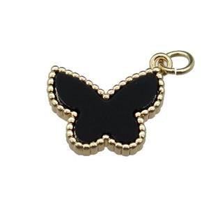 copper Butterfly pendant pave black stone, gold plated, approx 12.5-16mm [FN29564]