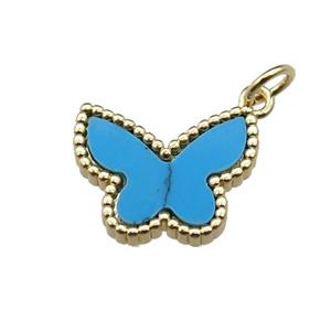 copper Butterfly pendant pave Turquoise, gold plated, approx 12.5-16mm [FN29565]