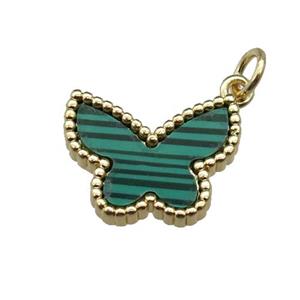 copper Butterfly pendant pave malachite, gold plated, approx 12.5-16mm [FN29567]