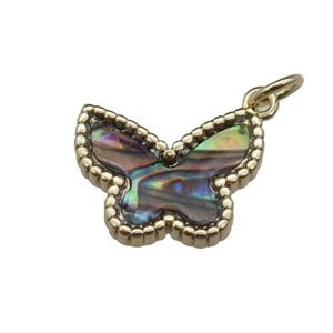 copper Butterfly pendant pave abalone shell, gold plated, approx 12.5-16mm [FN29569]