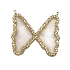 copper Butterfly pendant pave shell, zircon, 2loops, gold plated, approx 24-26mm [FN29573]