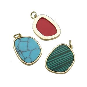 mix copper pendant pave stone, gold plated, approx 16-20mm [FN29581]