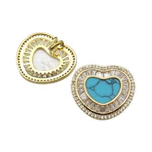 copper heart pendant pave turquoise zircon, gold plated, approx 22-24mm [FN29584]