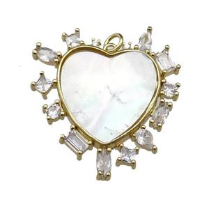 copper heart pendant pave shell zircon, gold plated, approx 30mm [FN29588]