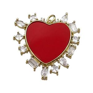 copper heart pendant pave redstone zircon, gold plated, approx 30mm [FN29589]
