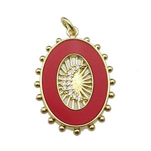 copper oval pendant pave redstone zircon, moon, gold plated, approx 19-25mm [FN29595]