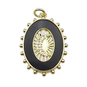 copper oval pendant pave blackstone zircon, moon, gold plated, approx 19-25mm [FN29596]