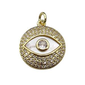 copper circle Eye pendant pave shell zircon, gold plated, approx 17mm dia [FN29601]