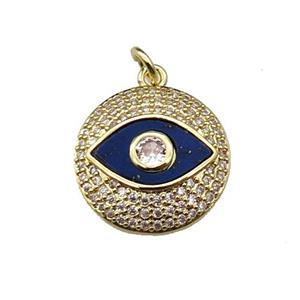 copper circle Eye pendant pave lapis zircon, gold plated, approx 17mm dia [FN29602]