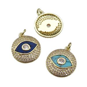 mixed copper circle Eye pendant pave stone zircon, gold plated, approx 17mm dia [FN29605]