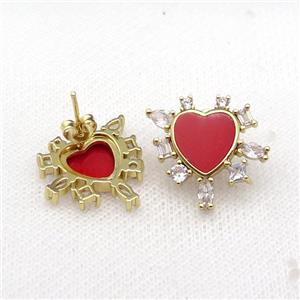 copper Stud Earring pave redstone zircon, gold plated, approx 20mm [FN29612]