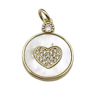 copper circle Heart pendant pave shell zircon, gold plated, approx 15mm [FN29616]