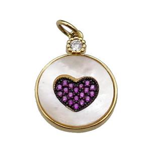 copper circle Heart pendant pave shell hotpink zircon, gold plated, approx 15mm [FN29617]
