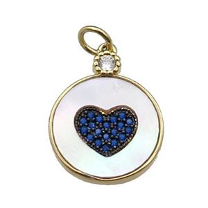 copper circle Heart pendant pave shell blue zircon, gold plated, approx 15mm [FN29618]