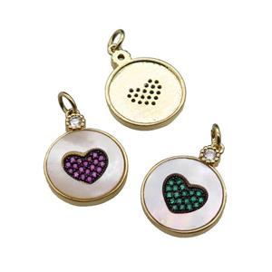 mixed copper circle Heart pendant pave shell zircon, gold plated, approx 15mm [FN29620]