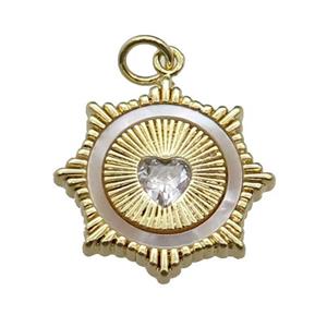 copper Sun pendant pave shell zircon heart, gold plated, approx 20mm [FN29621]