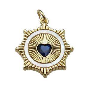 copper Sun pendant pave shell blue zircon heart, gold plated, approx 20mm [FN29622]
