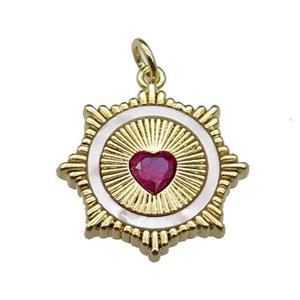 copper Sun pendant pave shell hotpink zircon heart, gold plated, approx 20mm [FN29623]